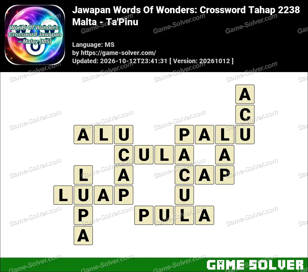 Jawapan Words Of Wonders: Crossword Tahap 2238 – Malta – Ta’Pinu